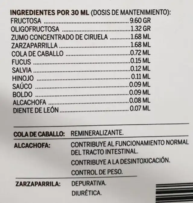 Drenaje nutrition facts table