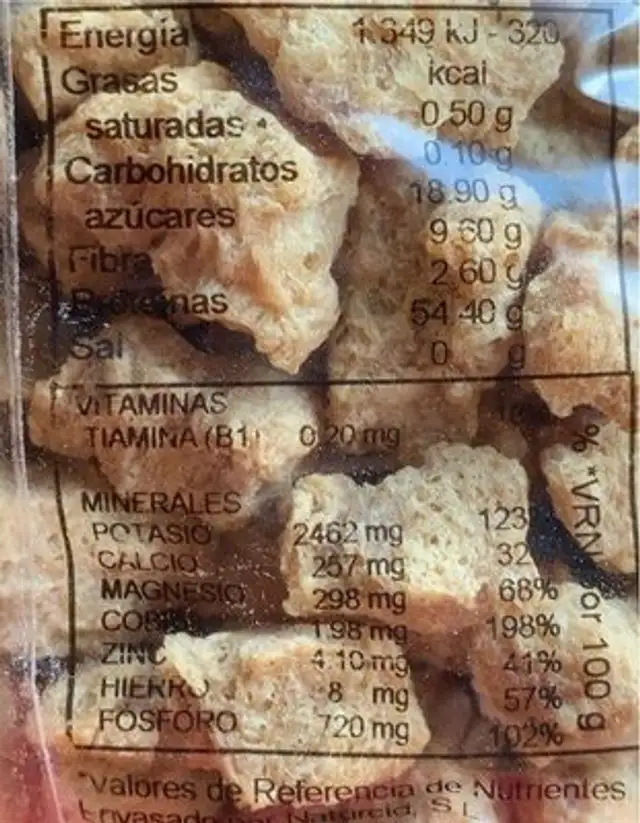 Soja texturizada gruesa nutrition facts table