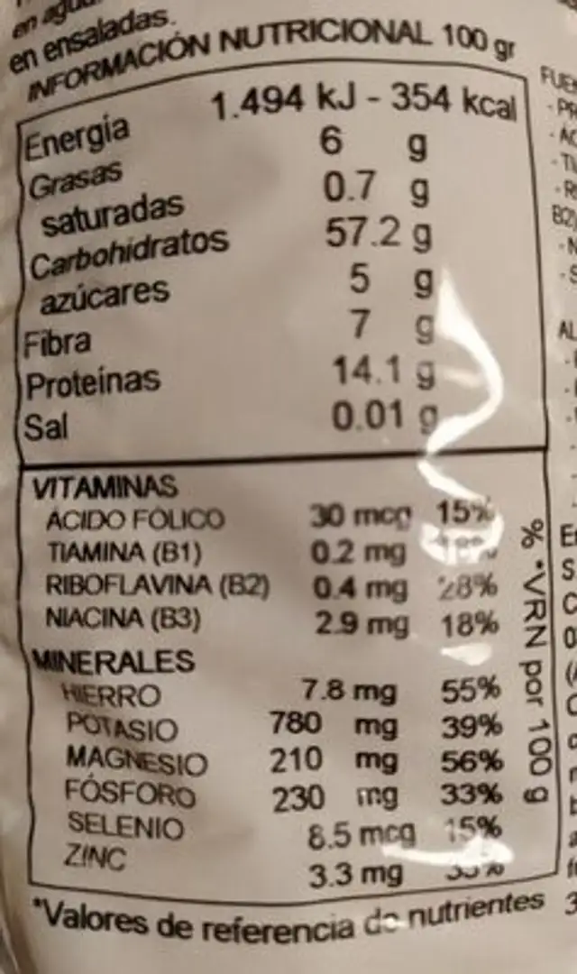Quinoa real nutrition facts table
