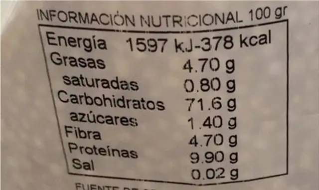 Quinoa inflada nutrition facts table