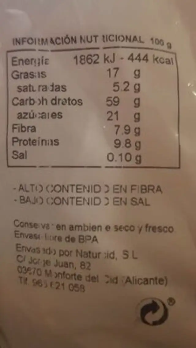Crujiente Choco nutrition facts table