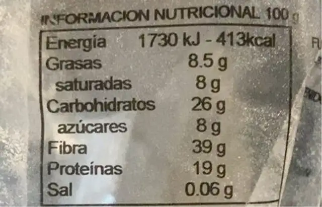 Harina Coco nutrition facts table