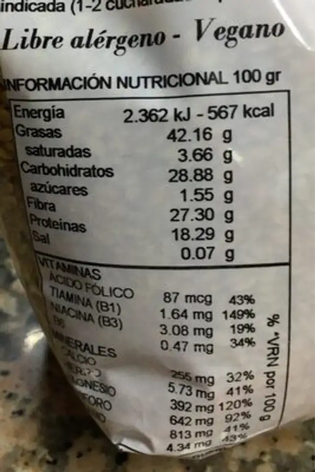 Lino Dorado nutrition facts table