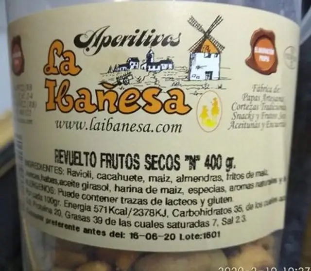 Revuelto frutos secos nutrition facts table