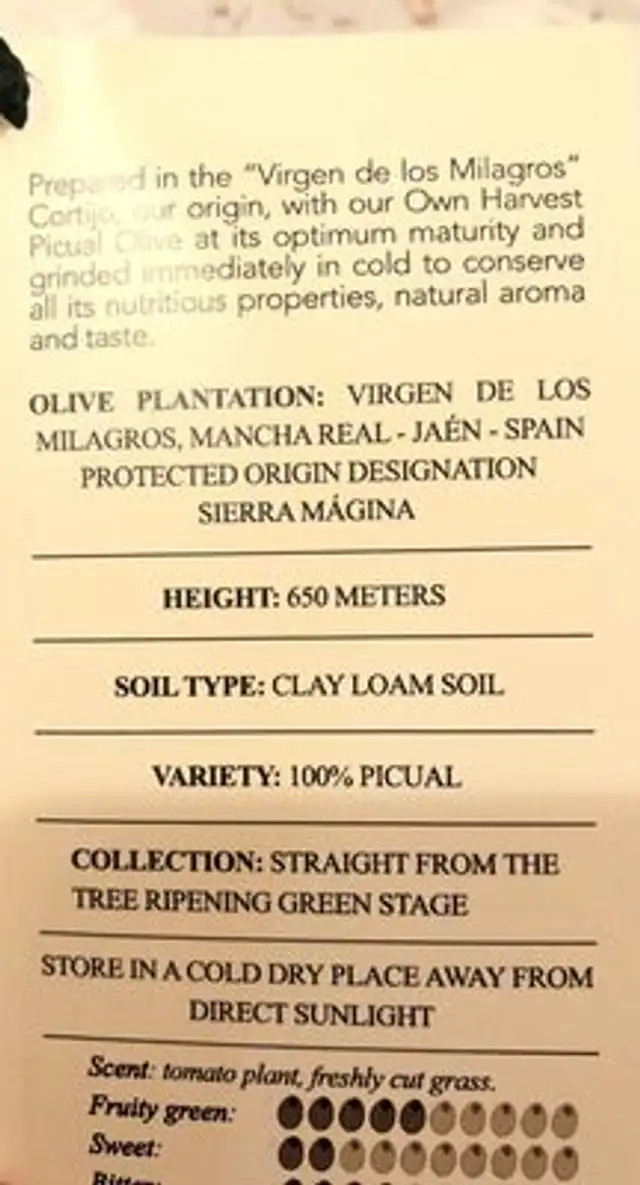 Huile d'olive ingredients label