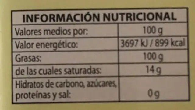 Huile d'olive vierge extra nutrition facts table