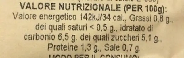 Peperoni giallo a fette cotti al forno nutrition facts table