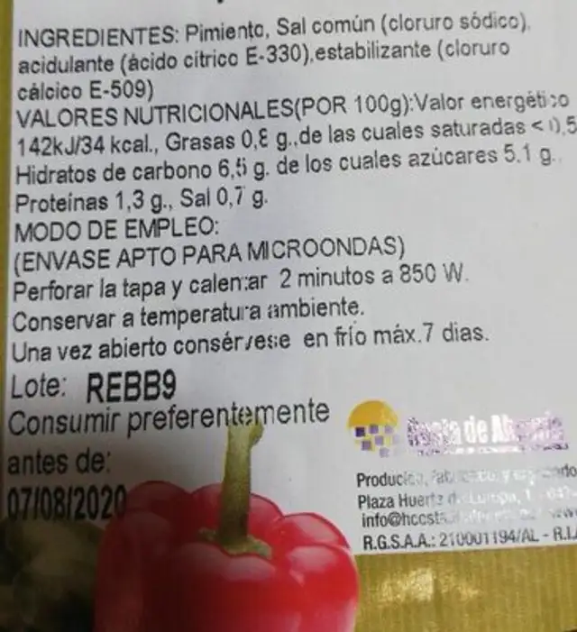 Pimientos rojos y verdes en tiras asadas al horno nutrition facts table