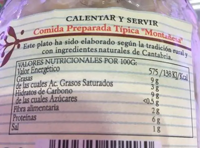 Cocido lebaniego tarro nutrition facts table