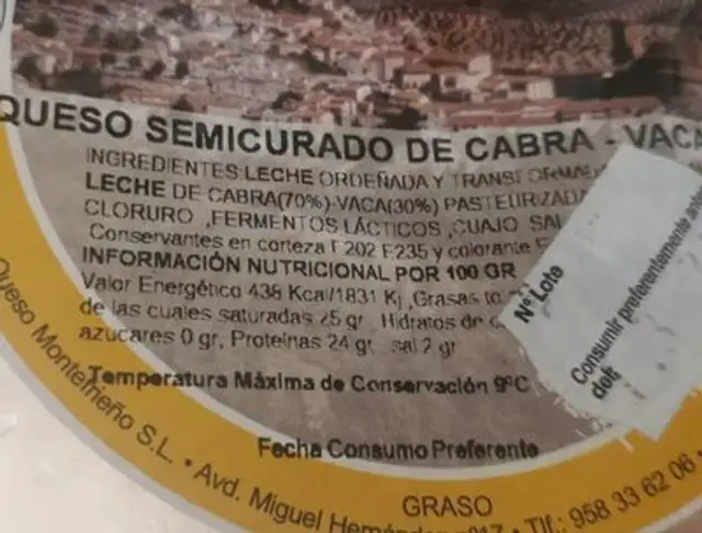 Queso montefrio nutrition facts table