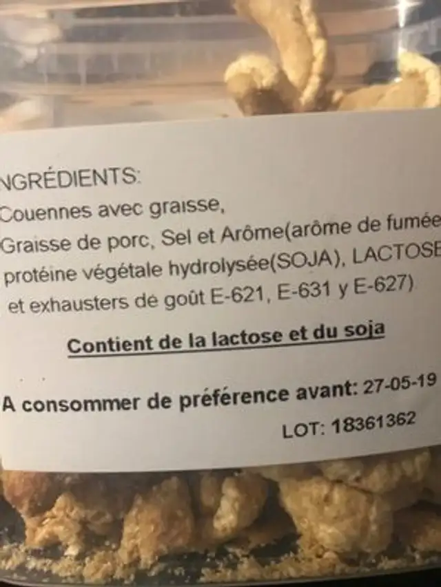 Torreznos Gran Selección (Sabor Barbacoa) ingredients label