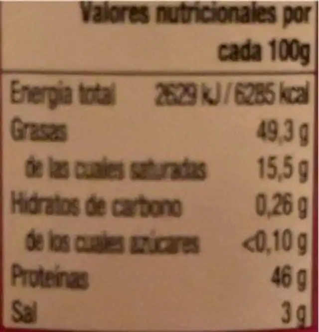 Torreznos Gran Selección (Sabor Barbacoa) nutrition facts table