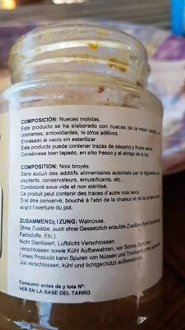 Pure de nueces ingredients label
