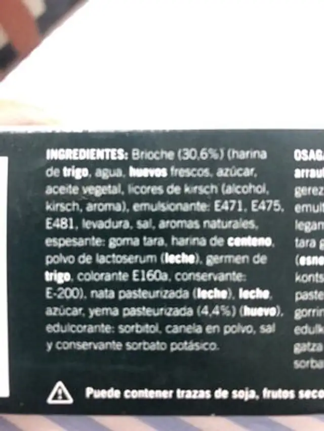 Torrija ingredients label