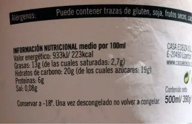 Helado de Turrón con trozos nutrition facts table