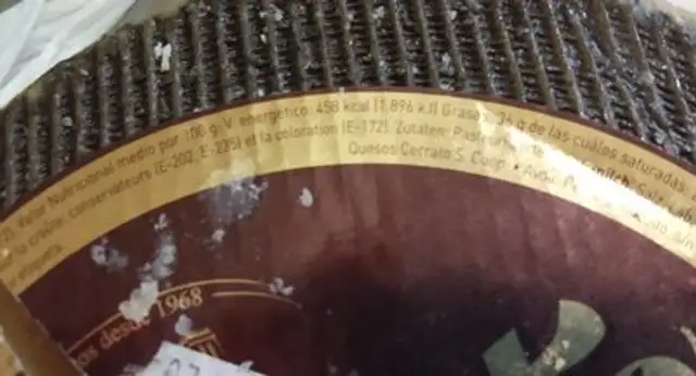 Queso Cerrato nutrition facts table