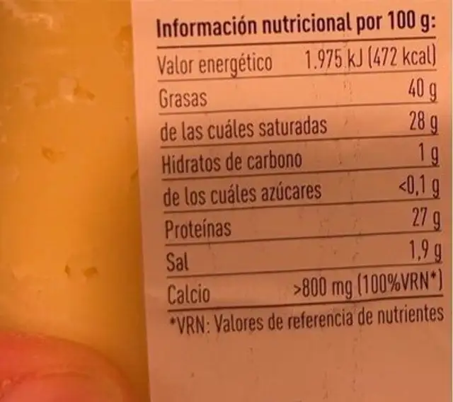 Queso oveja nutrition facts table
