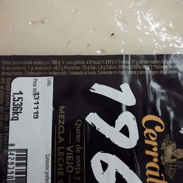 Queso nutrition facts table