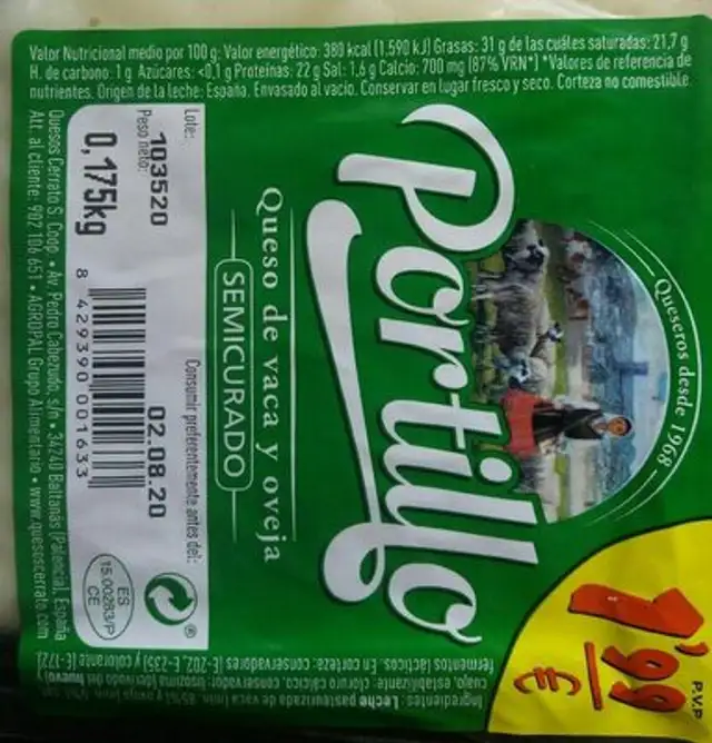 Queso de Vaca y oveja semicurado nutrition facts table