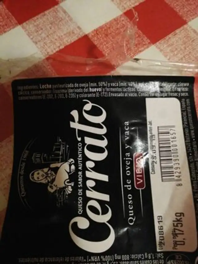 Queso de oveja y vaca viejo ingredients label