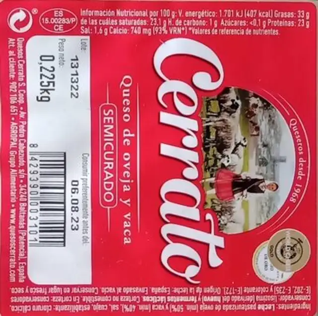 Queso de oveja y vaca semicurado nutrition facts table