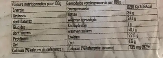 Queso de cabra semicurado nutrition facts table