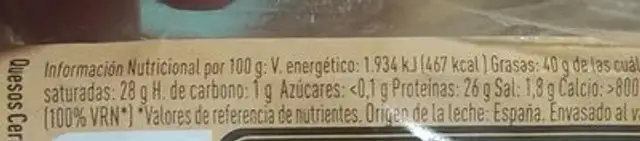 Queso de oveja nutrition facts table
