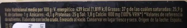 Queso Cerrato Lonchas Semicurado 80GRS nutrition facts table