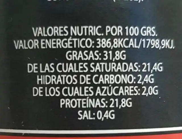 Crema de oveja nutrition facts table