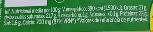 Queso de vaca y oveja semicirado nutrition facts table