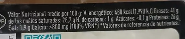 Queso de oveja nutrition facts table