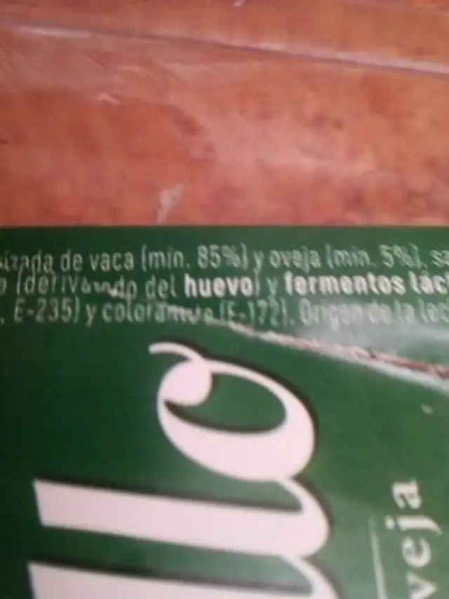 Queso de vaca y oveja ingredients label