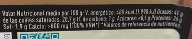 Queso de Oveja nutrition facts table
