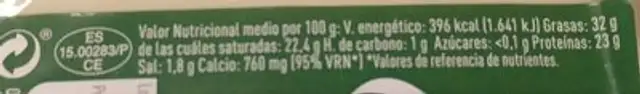 Queso de vaca y oveja nutrition facts table