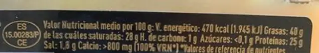 Queso de oveja leche cruda nutrition facts table