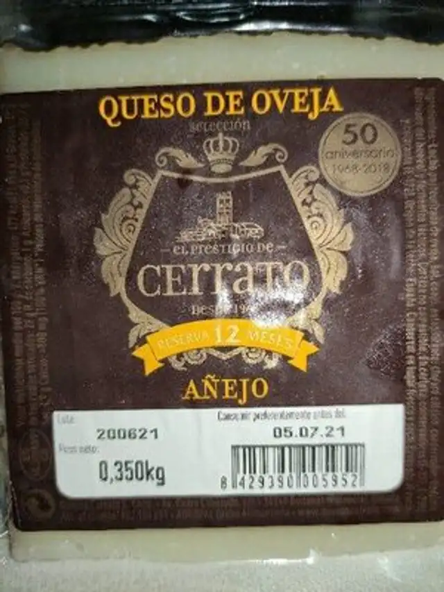 Queso de oveja ingredients label