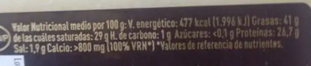Queso de oveja nutrition facts table