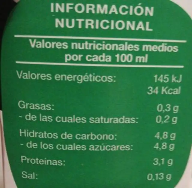 Leche cerrato nutrition facts table