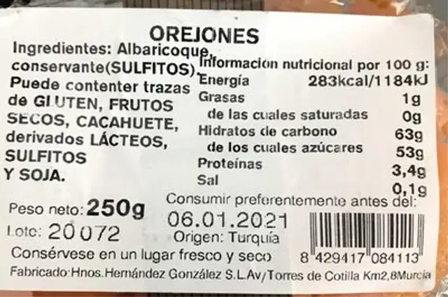 Frutos secos /Delicias nutrition facts table