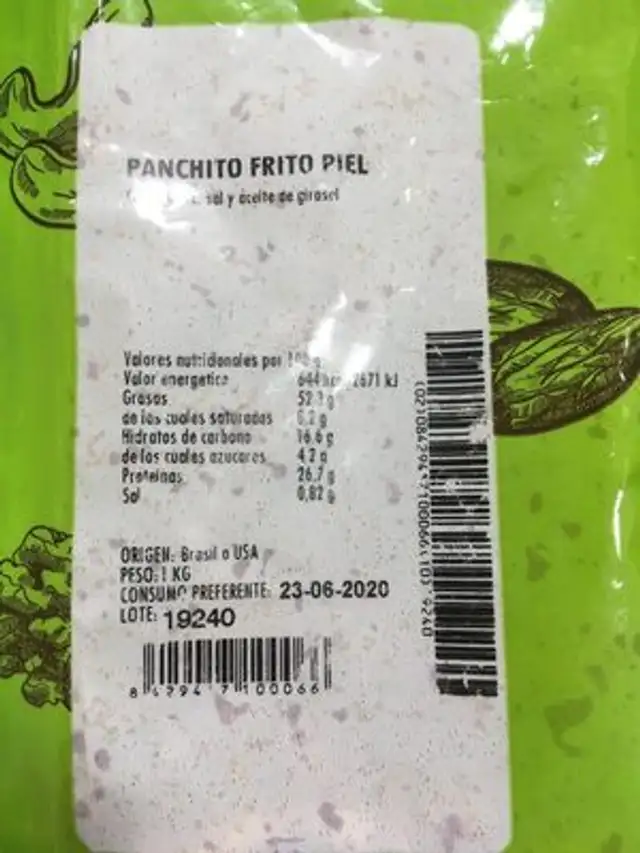 Unknown nutrition facts table