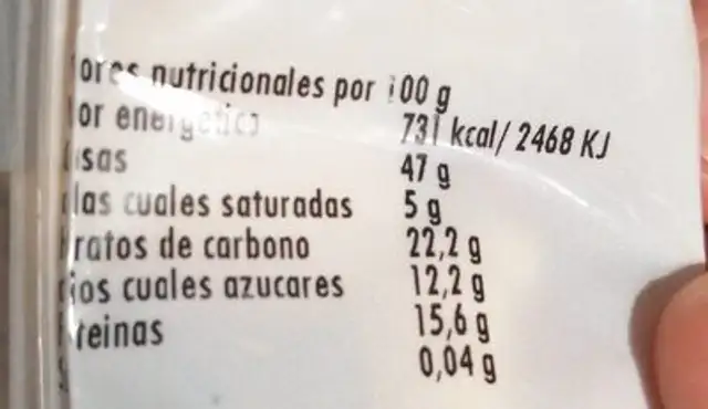 Bihelz nutrition facts table