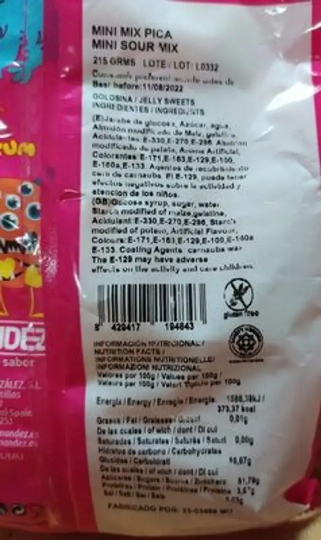 Yum nutrition facts table