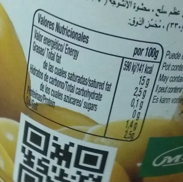 Aceitunas rellenas de anchos nutrition facts table
