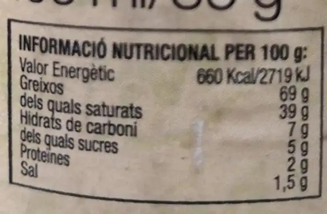 Salsa Brava allioli picant nutrition facts table