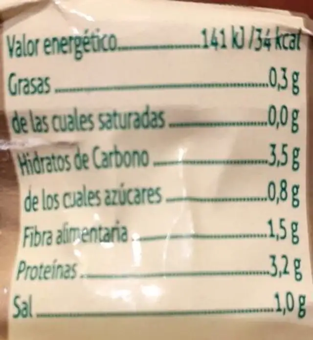 Corazones de alcachofa nutrition facts table