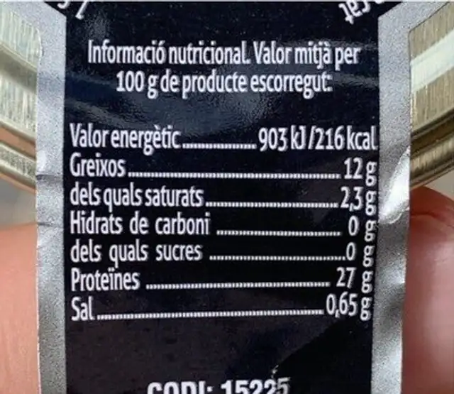 Bonítol en oli d’oliva nutrition facts table