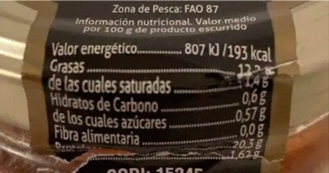 Tentáculos a la gallega nutrition facts table