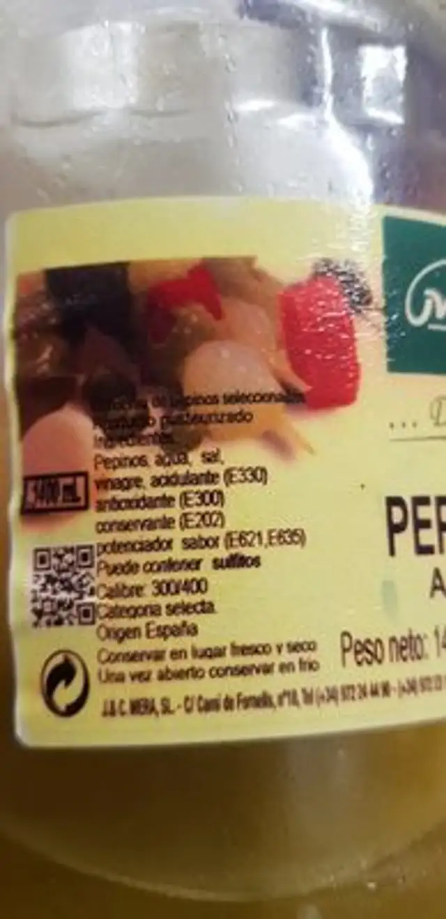 Pepinillos ingredients label