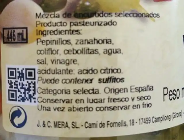 Variantes 4 frutos ingredients label