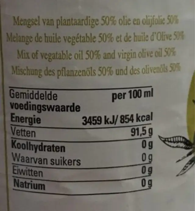Huile d'olive nutrition facts table